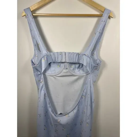 Rumored Loverboy Mini Dress | Forget-Me-Not, Blue Floral Print, Open Back, L NWT - Picture 7 of 9